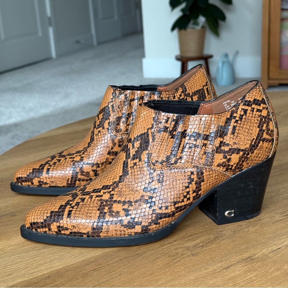 Coach Perri Snakeskin Print Booties Ankle Boots Caramel 9.5